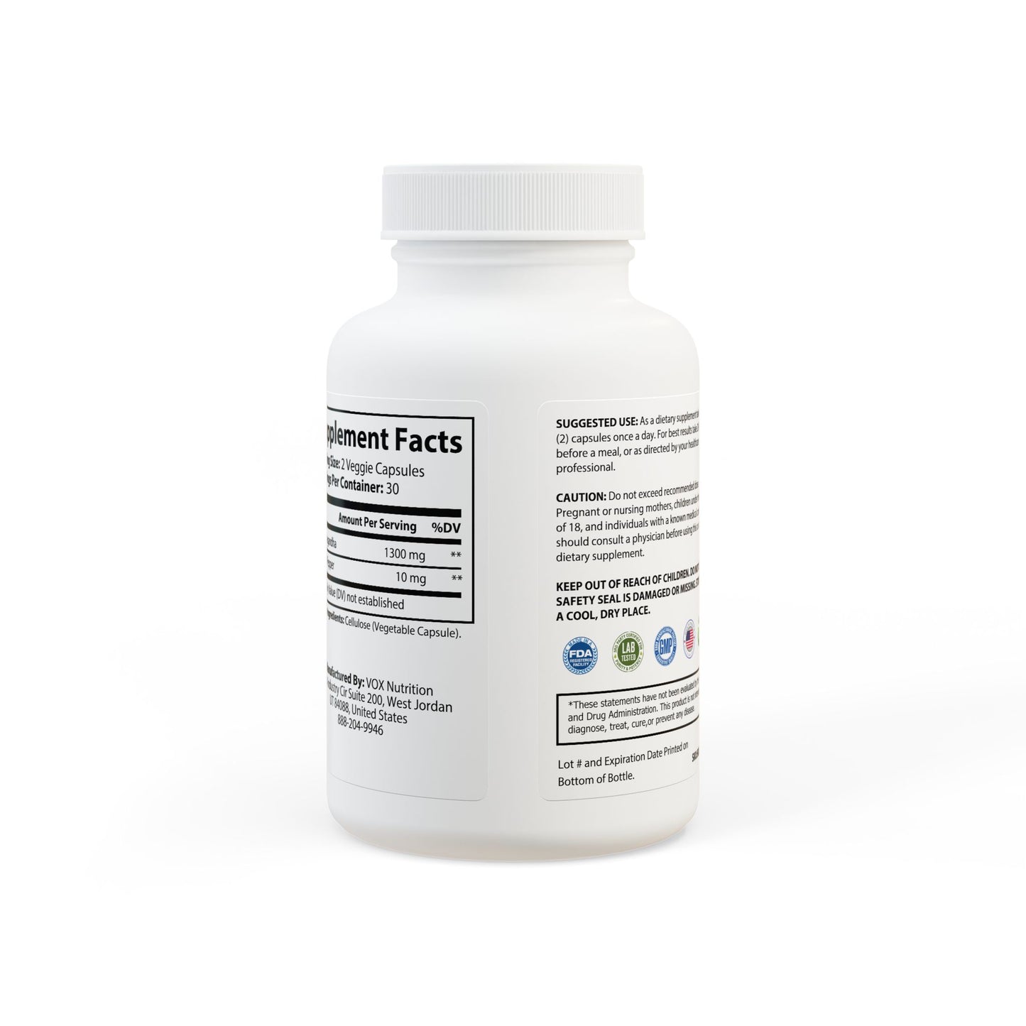 Ashwagandha and Black Pepper Supplement (60 capsules) | Hoox Nutrition
