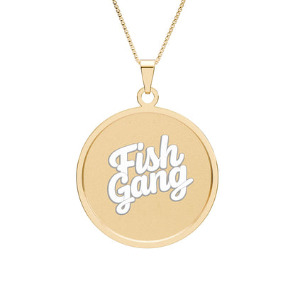 Round Photo Pendant — "Fish Gang" Engraved Necklace (Silver or Gold)
