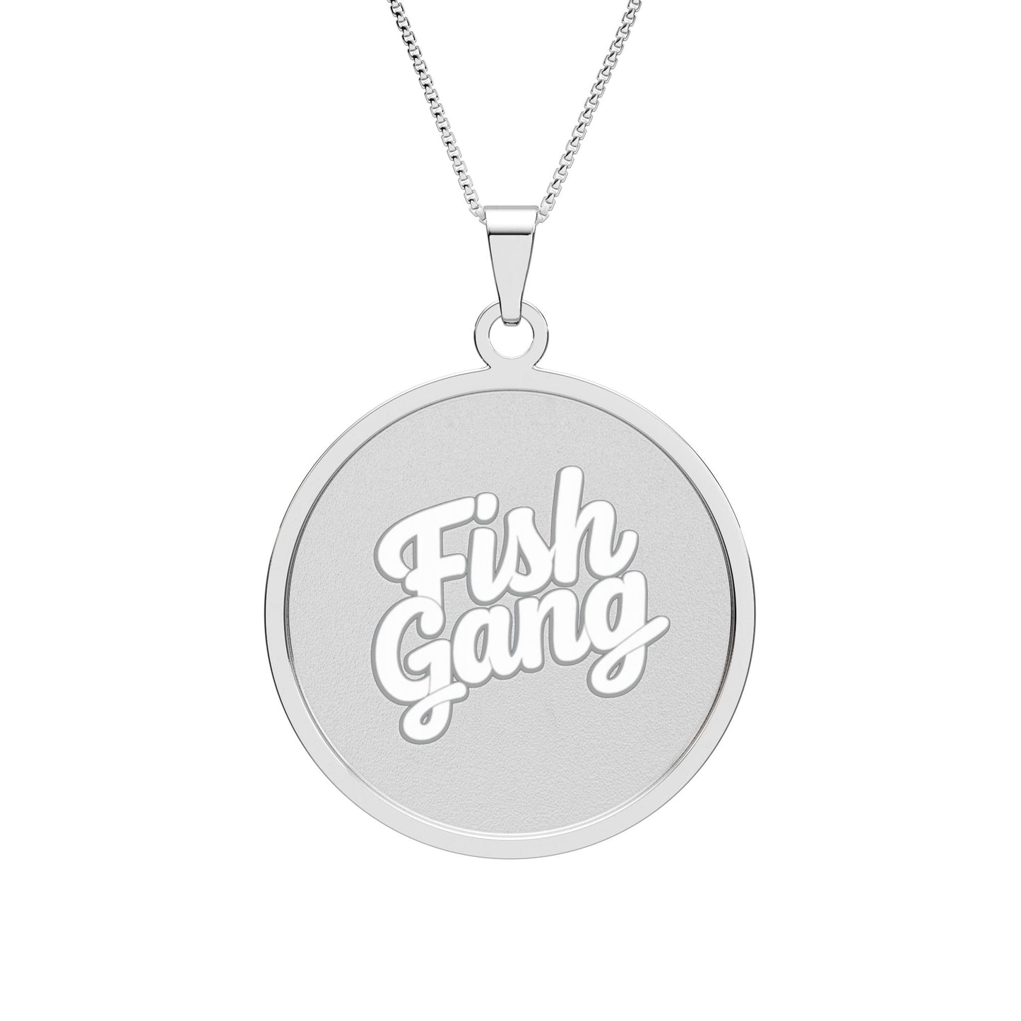 Round Photo Pendant — "Fish Gang" Engraved Necklace (Silver or Gold)