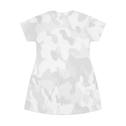 Hoox Fishing Logo T-Shirt Dress | White Camouflage All-Over Print