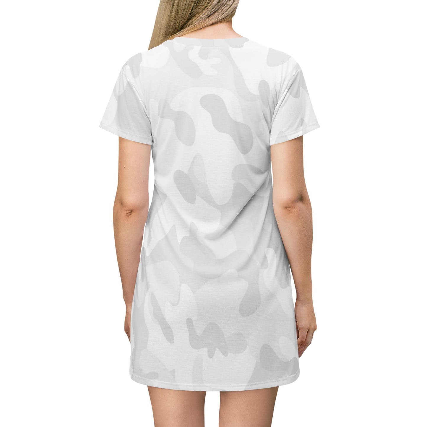 Hoox Fishing Logo T-Shirt Dress | White Camouflage All-Over Print