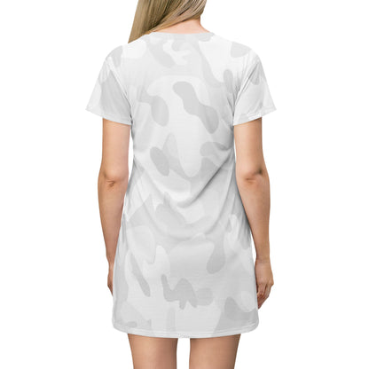 Hoox Fishing Logo T-Shirt Dress | White Camouflage All-Over Print